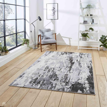 Apollo GR580 Modern Abstract Distressed Metallic Shimmer High-Density Textured Low Profile Short-Pile Grey/Cream Rug-Think Rugs-Rug Love - The Most Loved Rug Store